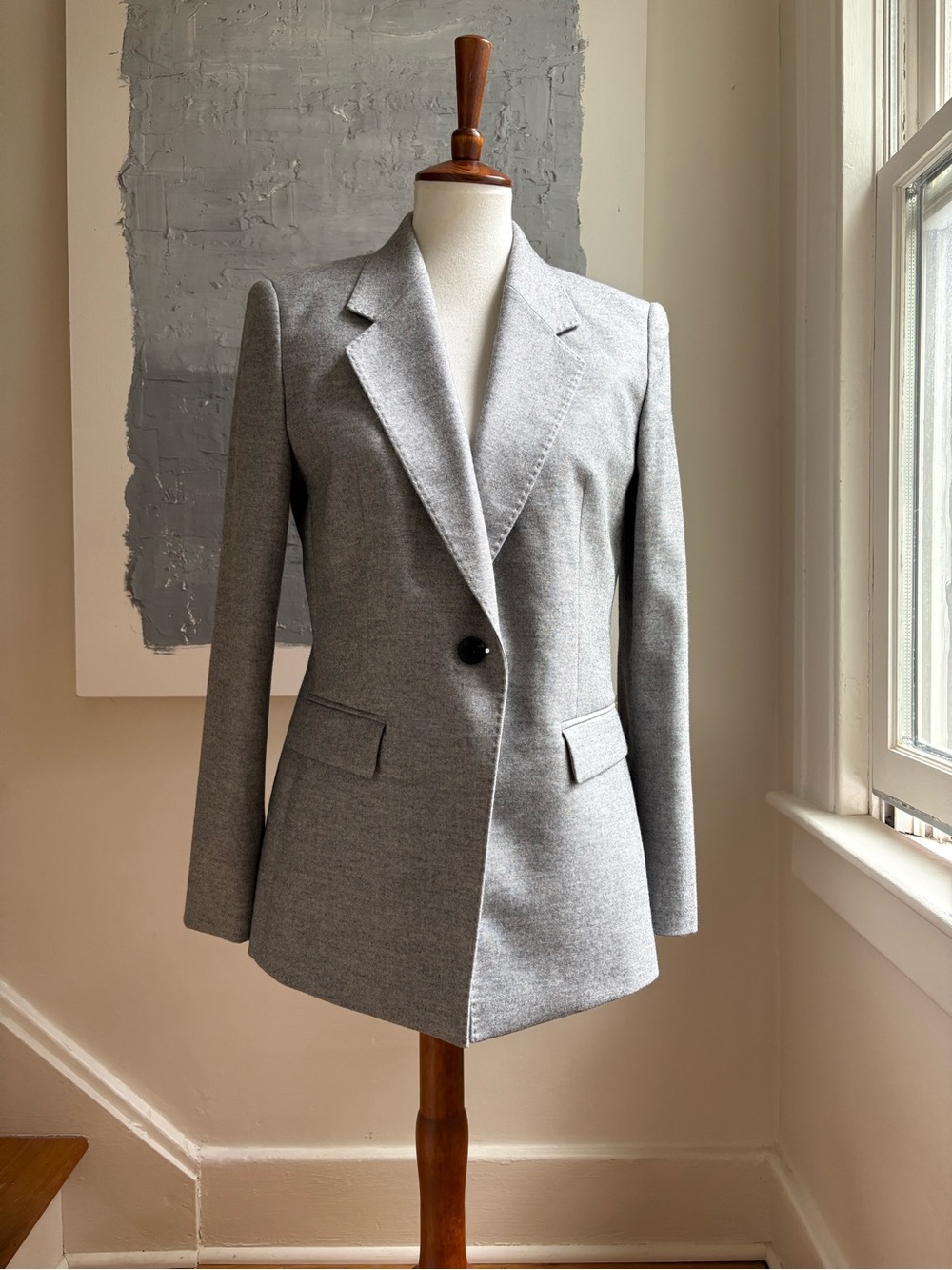 Lafayette 148 New York Light Nickel Gray Notch Lapel Silk Wool Blend Blazer